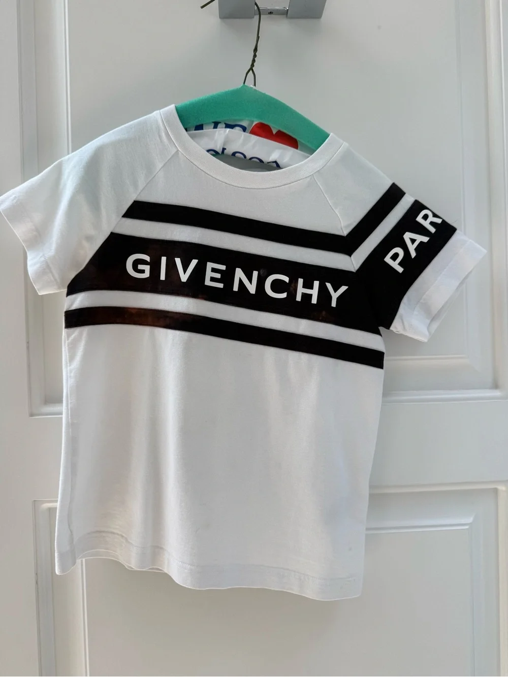 Boys Givenchy White & Black Logo Stripe Kids Tee
